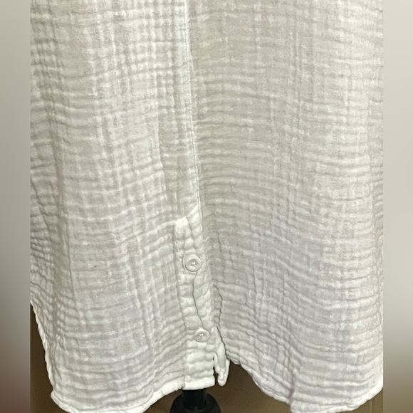 Cloth & Stone White Textured Button-Down Cotton Shirt Size XL Lagenlook Neutral - Picture 5 of 8